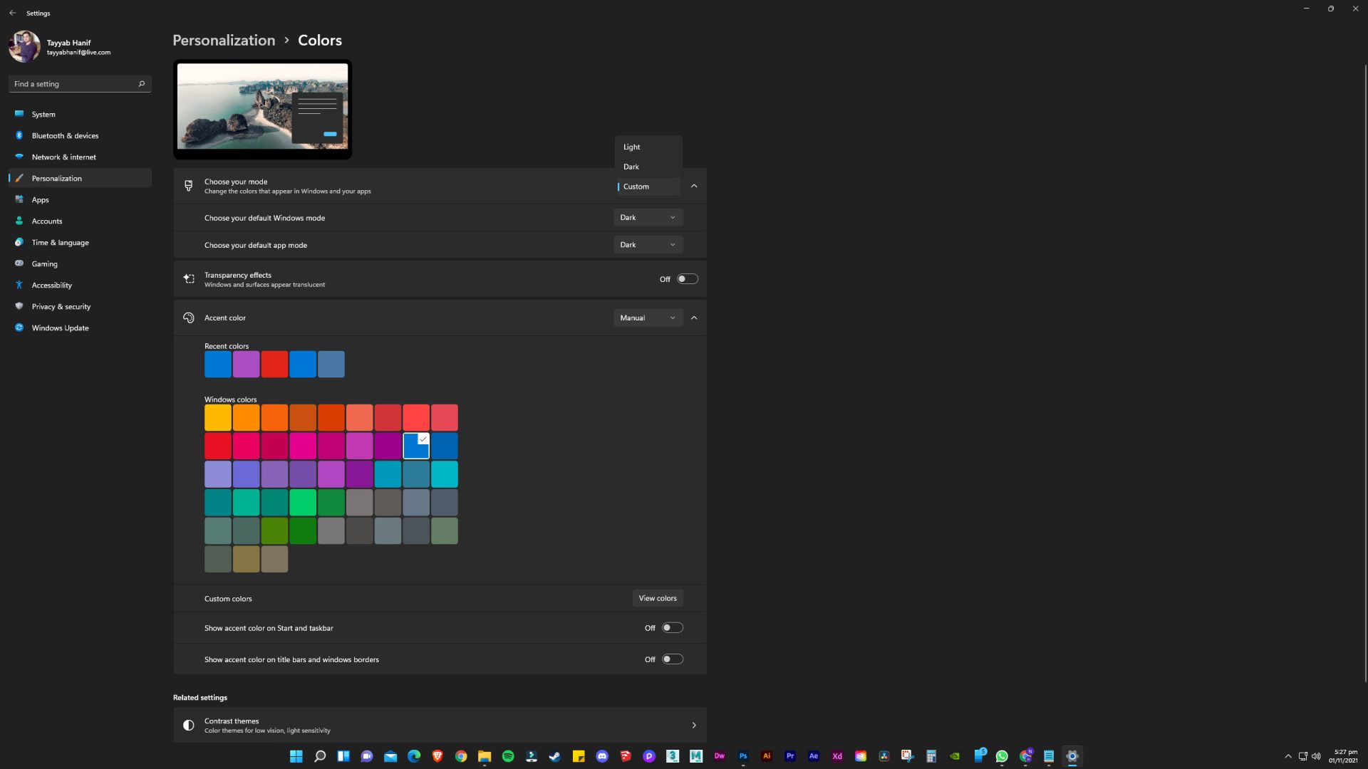 Method of changing taskbar from white to black in win11